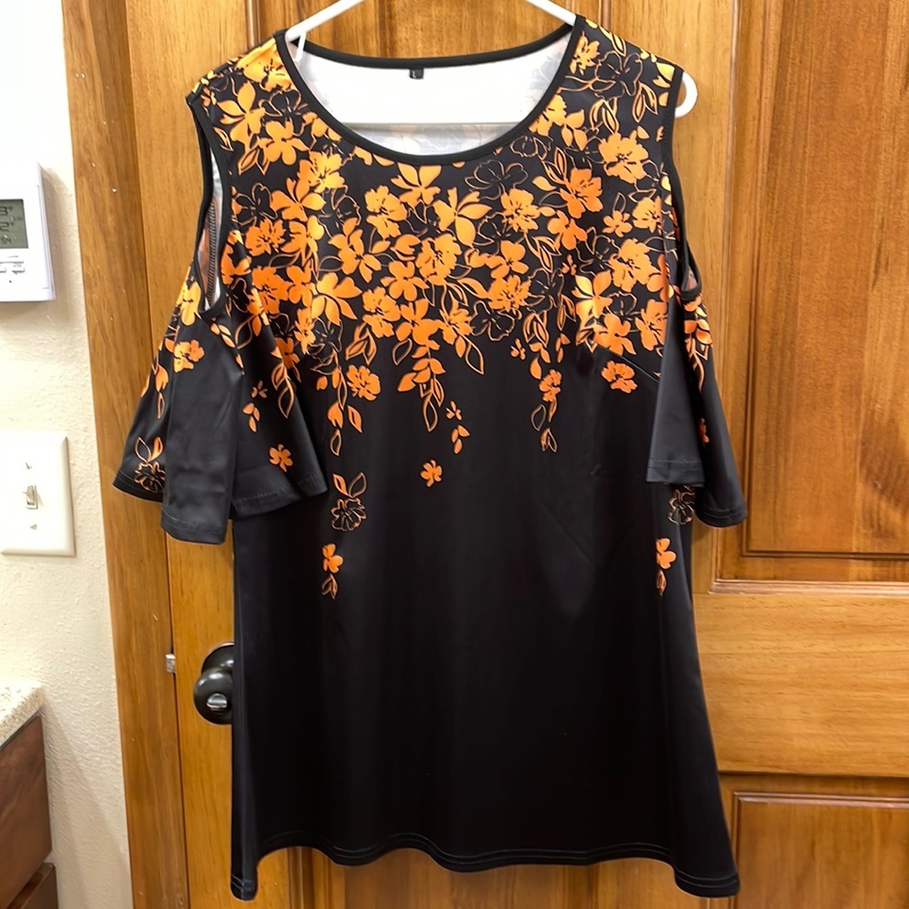 Never worn black & orange cold shoulder blouse